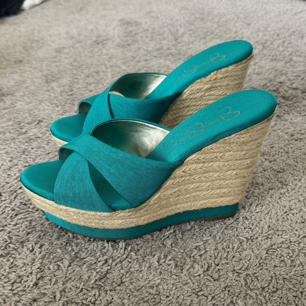 Jessica Simpson Turquoise Wedge Sandals